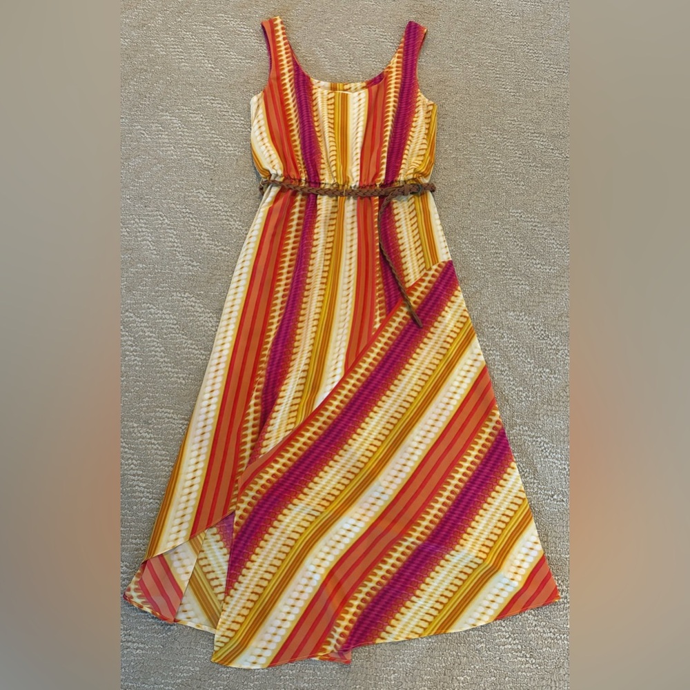 Calvin Klein Asymmetrical Striped Dress - Red, Yellow, Pink